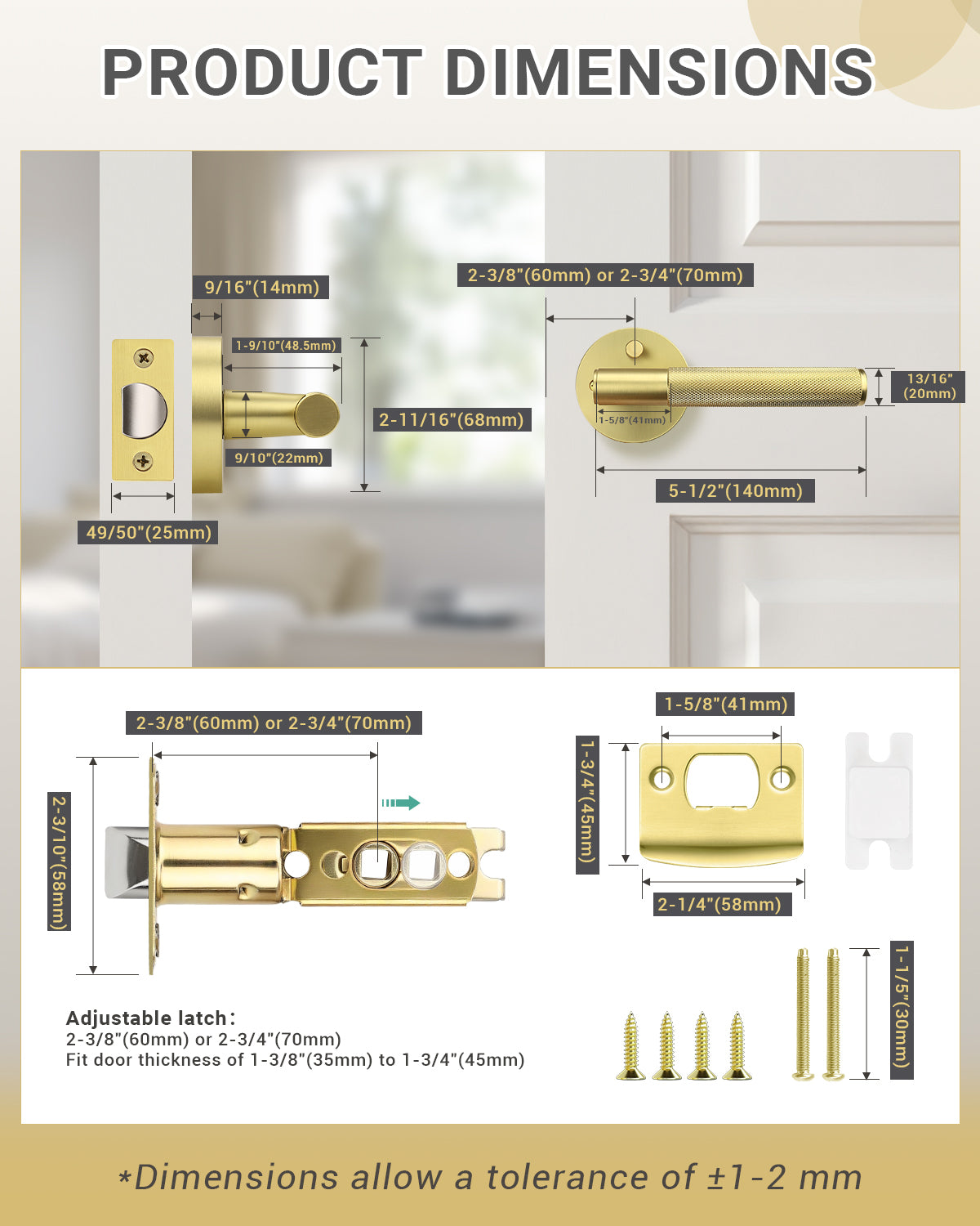 KNOBWELL Knurled Door Handle Round Style, Interior Door Handle Privacy/Passage Function