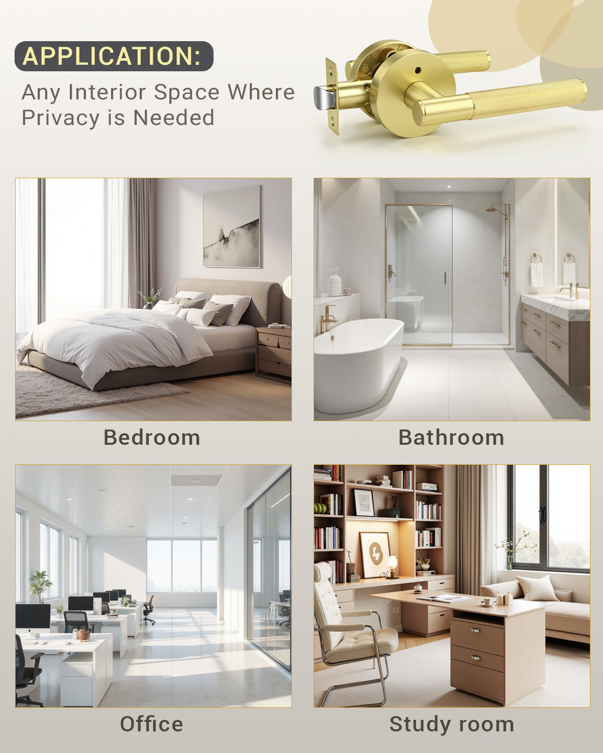 KNOBWELL Knurled Door Handle Round Style, Interior Door Handle Privacy/Passage Function