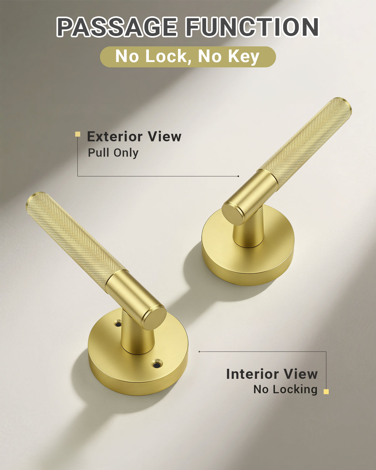 KNOBWELL Knurled Door Handle Round Style, Interior Door Handle Privacy/Passage Function