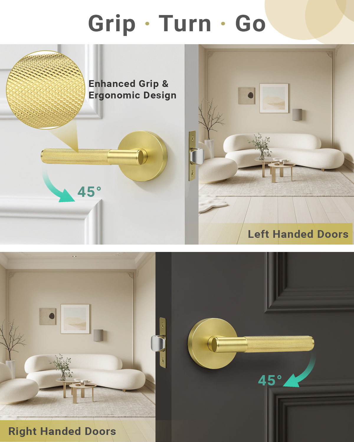KNOBWELL Knurled Door Handle Round Style, Interior Door Handle Privacy/Passage Function