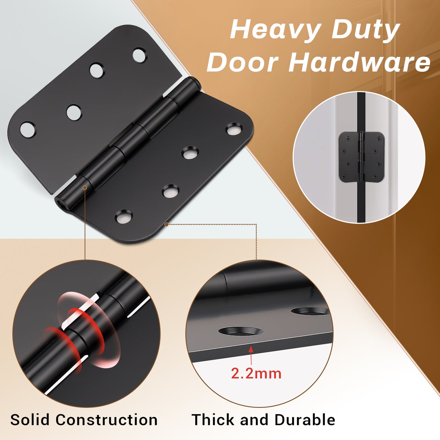 Matte Black Door Hinges 4" x 4" with 5/8", S Hole Design