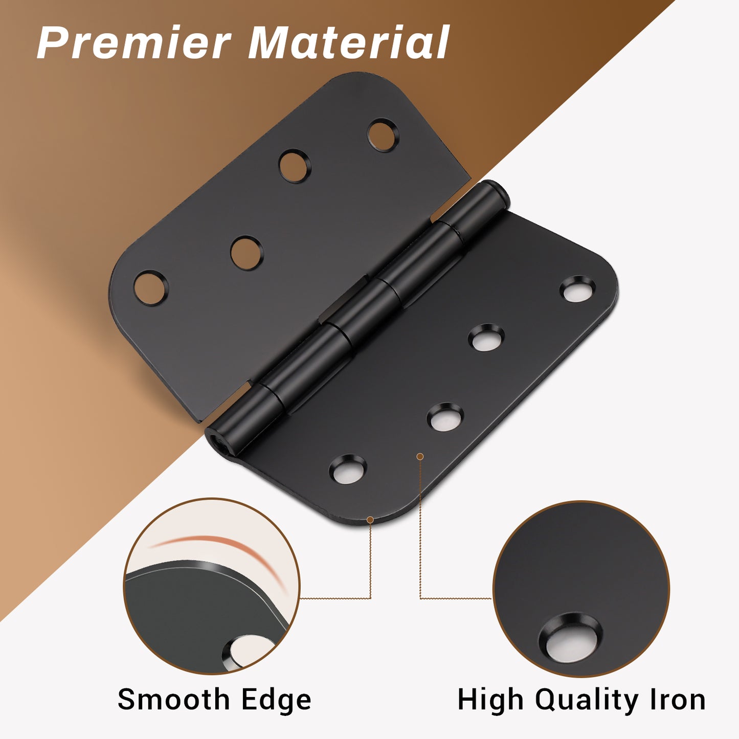 Matte Black Door Hinges 4" x 4" with 5/8", S Hole Design