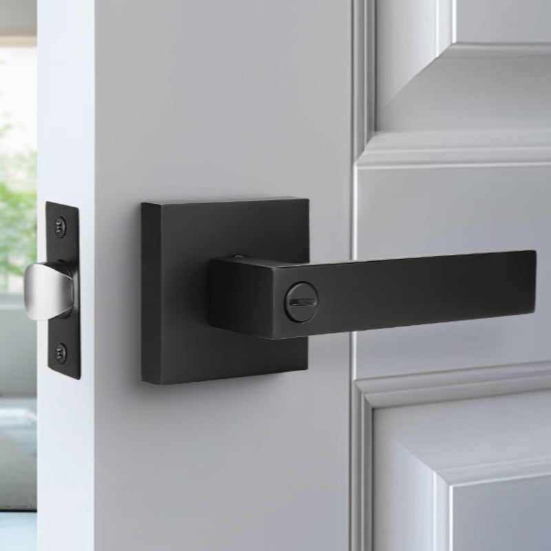KNOBWELL Craftsman Heavy Duty Matte Black Modern Privacy Door Handle with Lock