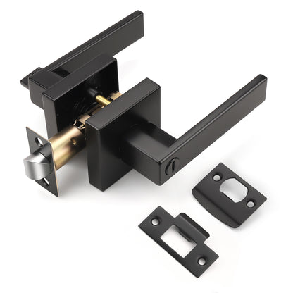 KNOBWELL 6 Pack Black Privacy Door Lever Handle With Lock For Bedroom and Bathroom