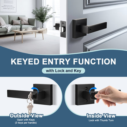 Front and Back View of KNOBWELL Craftsman Keyed Lever Door Handles With Same Key For Front Doors