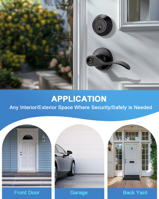 Single Keyed Colonial Wave Style Exterior Entrance Door Lever Set with Cylinder Deadbolt - DL12061ET101