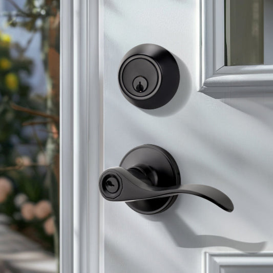 KNOBWELL Colonial Black Keyed Entry Lever Set with Single Cylinder Deadbolt