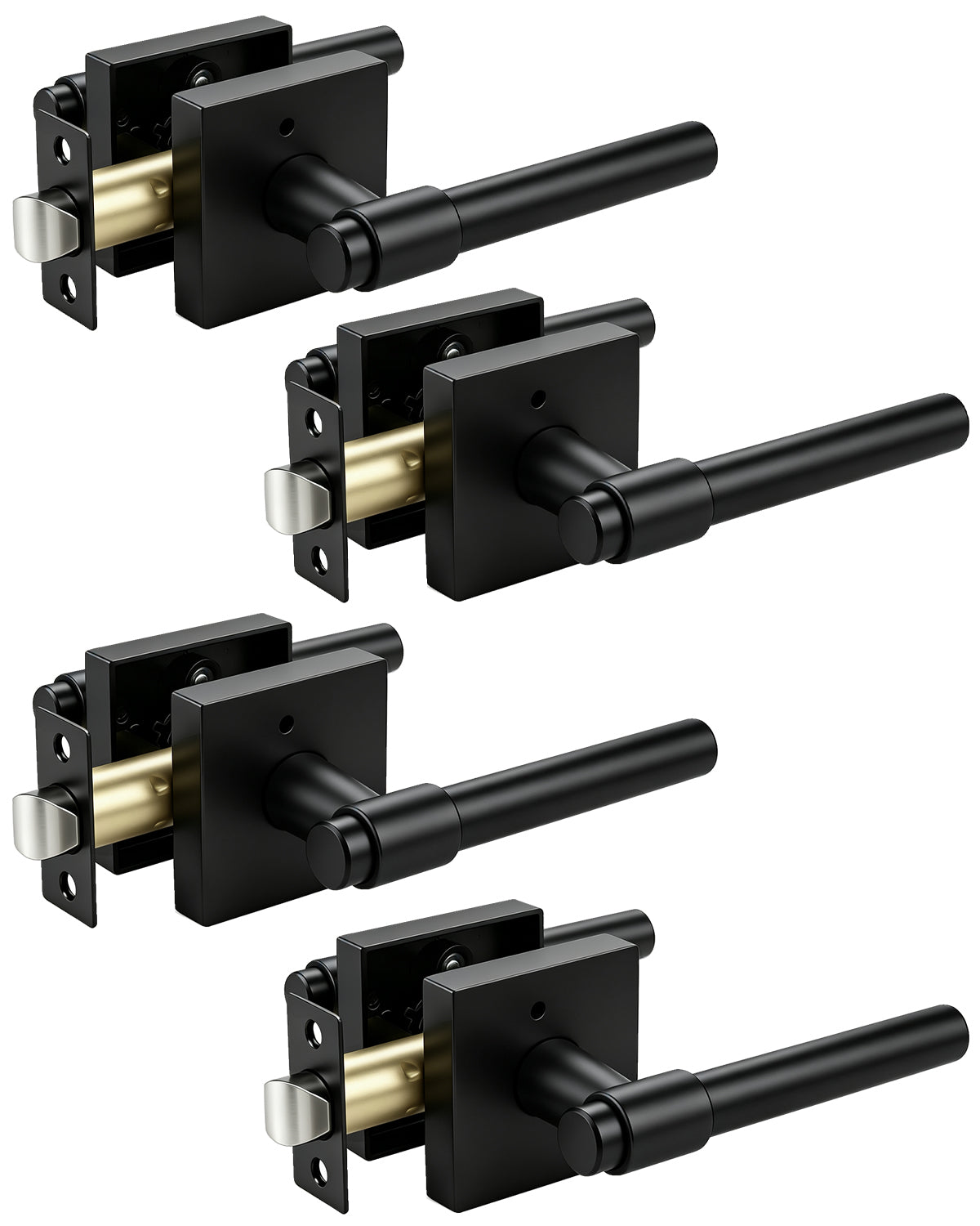 KNOBWELL Black Interior Door Handle 1 Pack, Heavy Duty Bedroom Door Knobs, Matte Black Door Knob with Lock, Keyless Push Button Privacy Lock for Bathroom, Sleek Ring Design