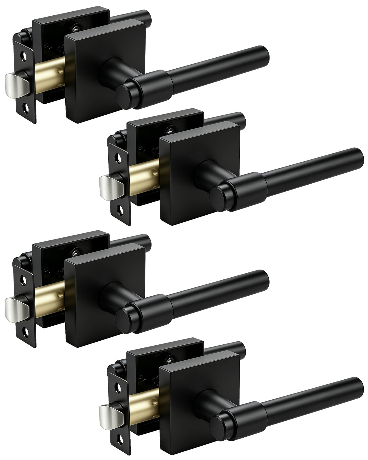 KNOBWELL Black Interior Door Handle 1 Pack, Heavy Duty Bedroom Door Knobs, Matte Black Door Knob with Lock, Keyless Push Button Privacy Lock for Bathroom, Sleek Ring Design