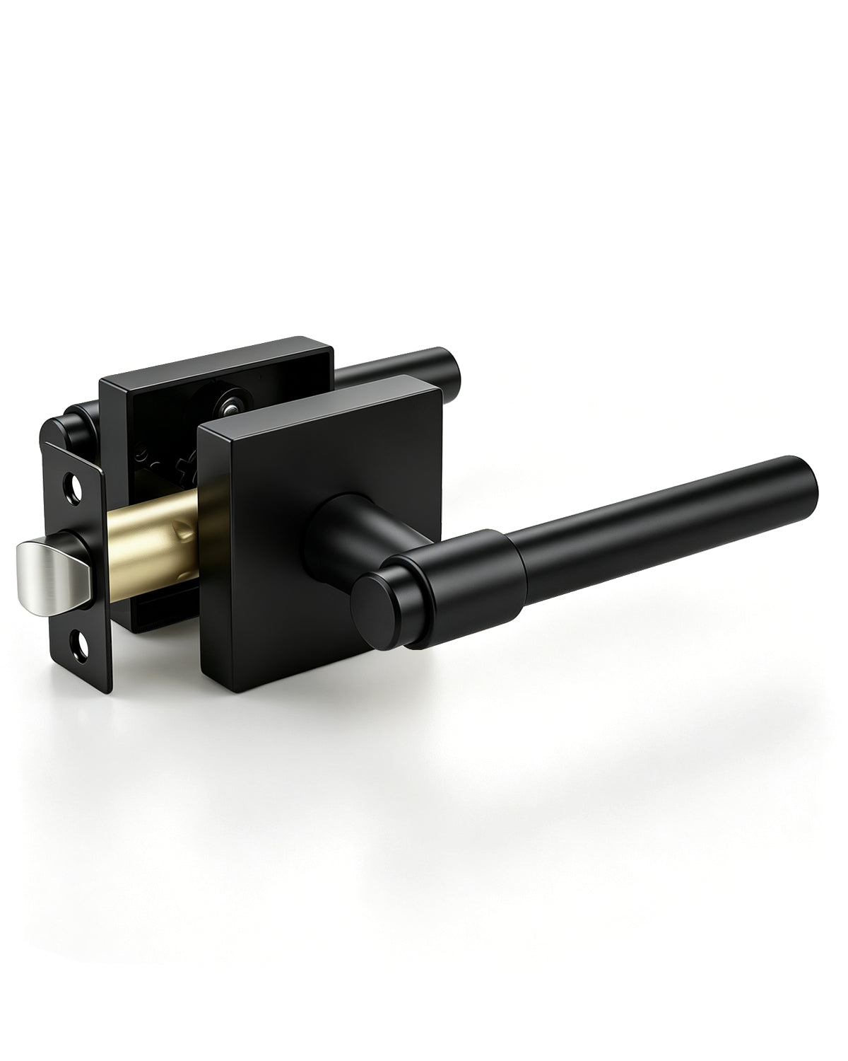 KNOBWELL Black Interior Door Handle 1 Pack, Heavy Duty Bedroom Door Knobs, Matte Black Door Knob with Lock, Keyless Push Button Privacy Lock for Bathroom, Sleek Ring Design
