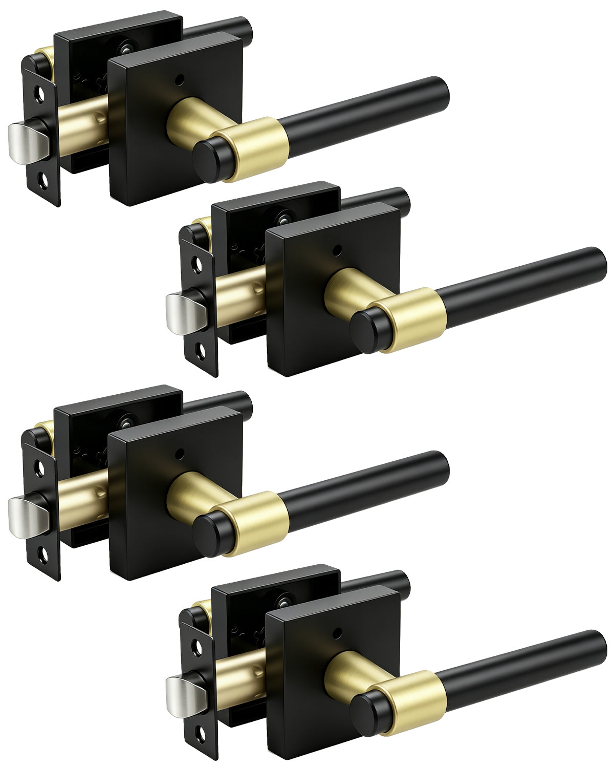 KNOBWELL Black Interior Door Handle 1 Pack, Heavy Duty Bedroom Door Knobs, Matte Black Door Knob with Lock, Keyless Push Button Privacy Lock for Bathroom, Sleek Ring Design