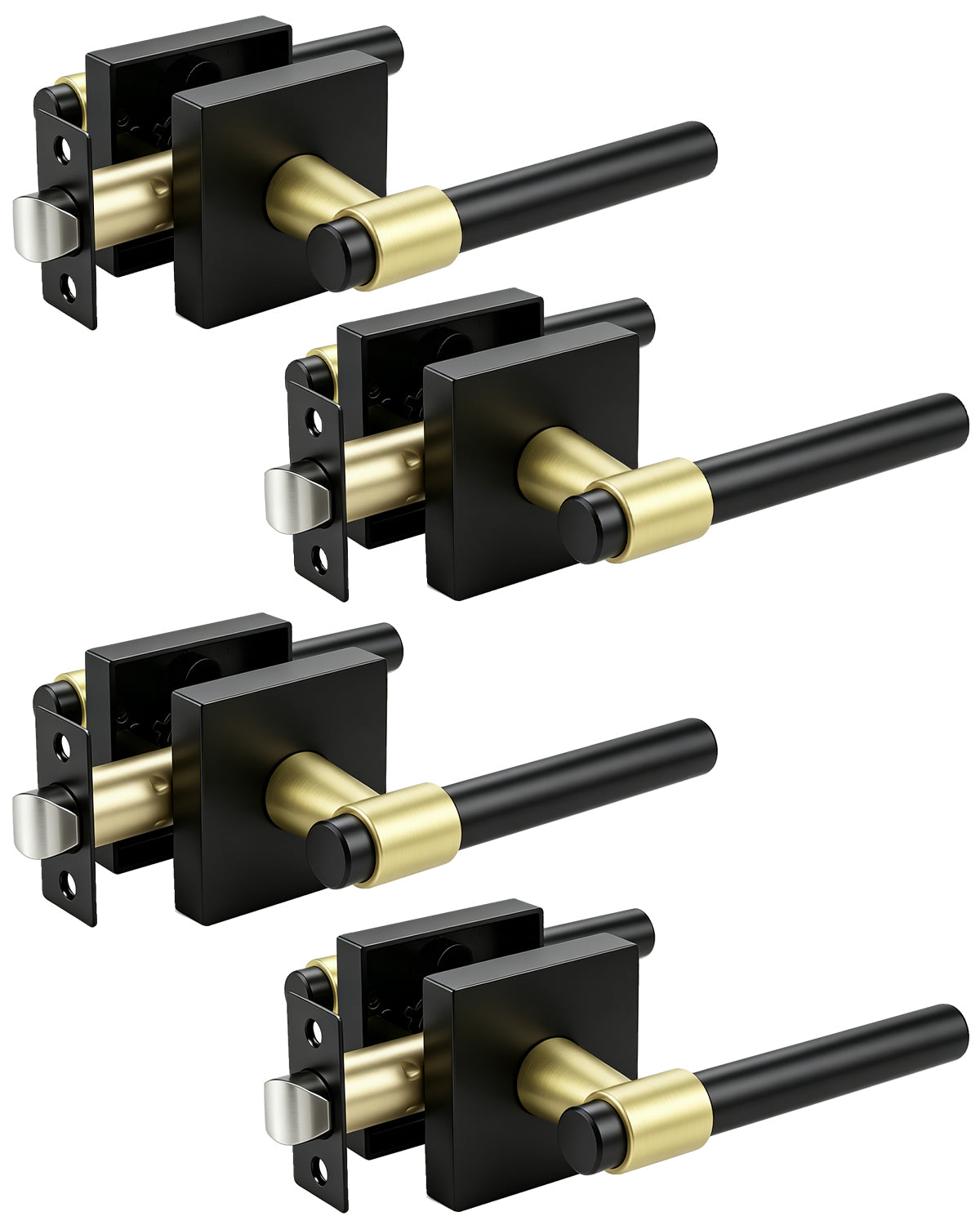 KNOBWELL Black Interior Door Handle 1 Pack, Heavy Duty Bedroom Door Knobs, Matte Black Door Knob with Lock, Keyless Push Button Privacy Lock for Bathroom, Sleek Ring Design