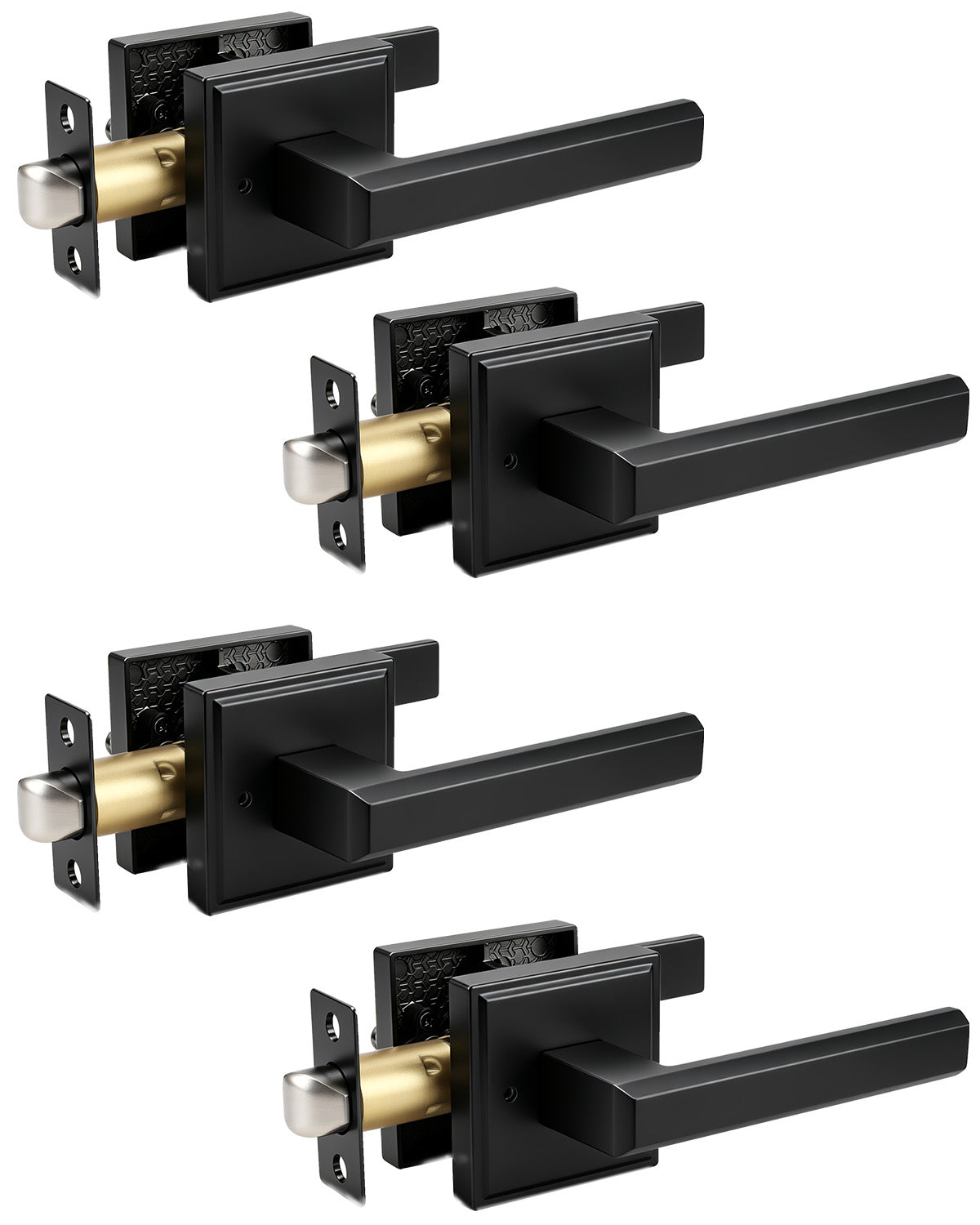 KNOBWELL Door Knob with Lock, 1 Pack Matte Black Door Handle Keyless– Framed Square Rosette, Enhanced Grip Lever, Adjustable Latch, 250K Cycles, Interior Privacy Handles for Bedroom/Bath/Home Office