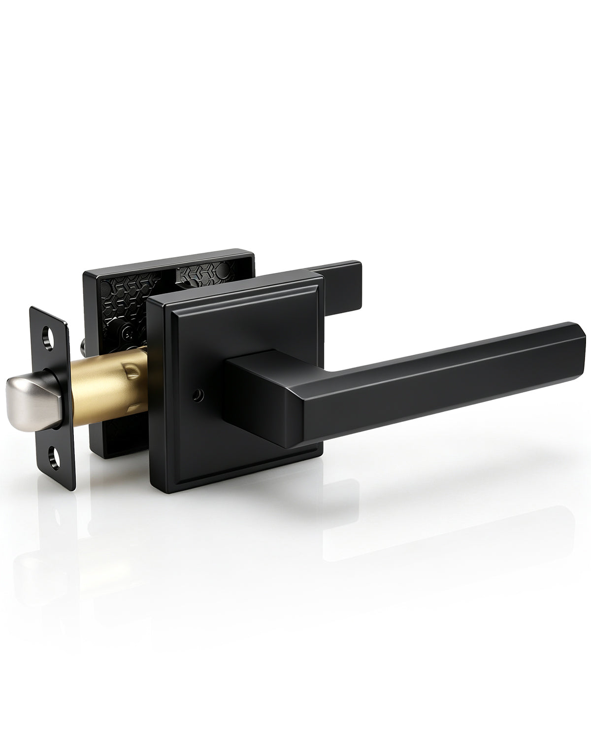 KNOBWELL Door Knob with Lock, 1 Pack Matte Black Door Handle Keyless– Framed Square Rosette, Enhanced Grip Lever, Adjustable Latch, 250K Cycles, Interior Privacy Handles for Bedroom/Bath/Home Office