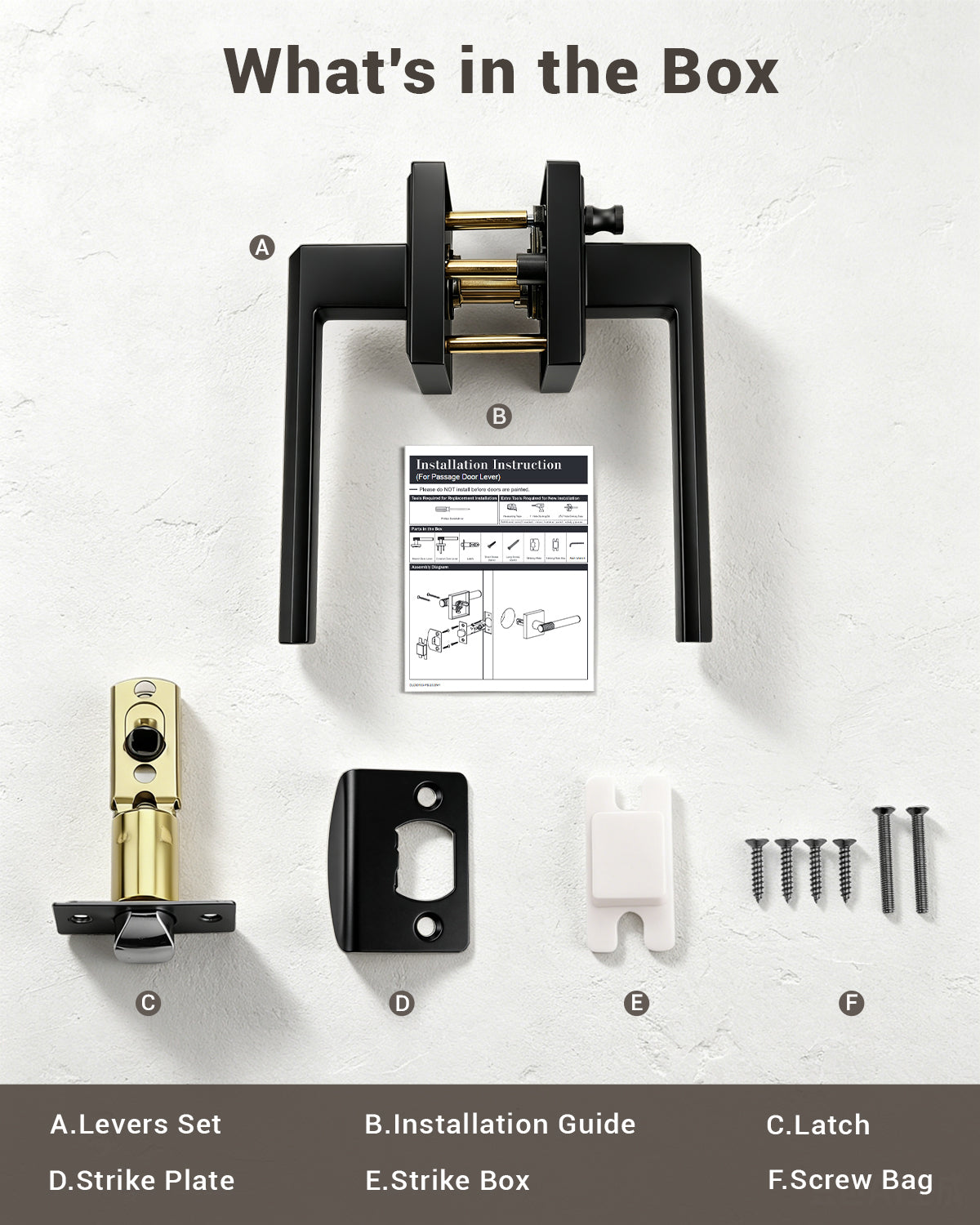 KNOBWELL Door Knob with Lock, 1 Pack Matte Black Door Handle Keyless– Framed Square Rosette, Enhanced Grip Lever, Adjustable Latch, 250K Cycles, Interior Privacy Handles for Bedroom/Bath/Home Office