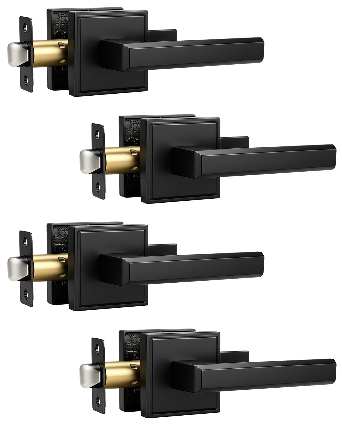 KNOBWELL Door Knob with Lock, 1 Pack Matte Black Door Handle Keyless– Framed Square Rosette, Enhanced Grip Lever, Adjustable Latch, 250K Cycles, Interior Privacy Handles for Bedroom/Bath/Home Office