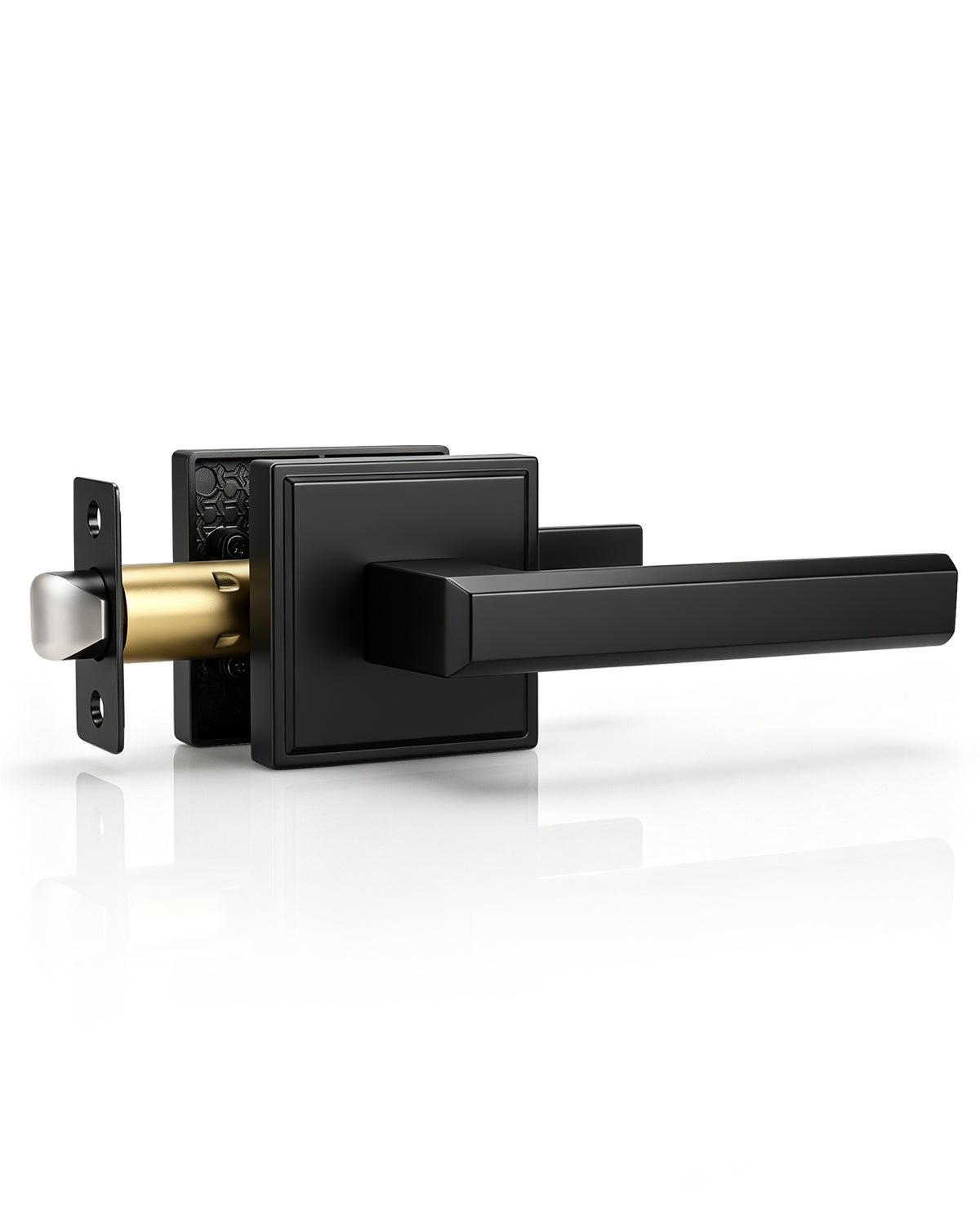 KNOBWELL Door Knob with Lock, 1 Pack Matte Black Door Handle Keyless– Framed Square Rosette, Enhanced Grip Lever, Adjustable Latch, 250K Cycles, Interior Privacy Handles for Bedroom/Bath/Home Office