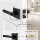 KNOBWELL Door Knob with Lock, 1 Pack Matte Black Door Handle Keyless– Framed Square Rosette, Enhanced Grip Lever, Adjustable Latch, 250K Cycles, Interior Privacy Handles for Bedroom/Bath/Home Office