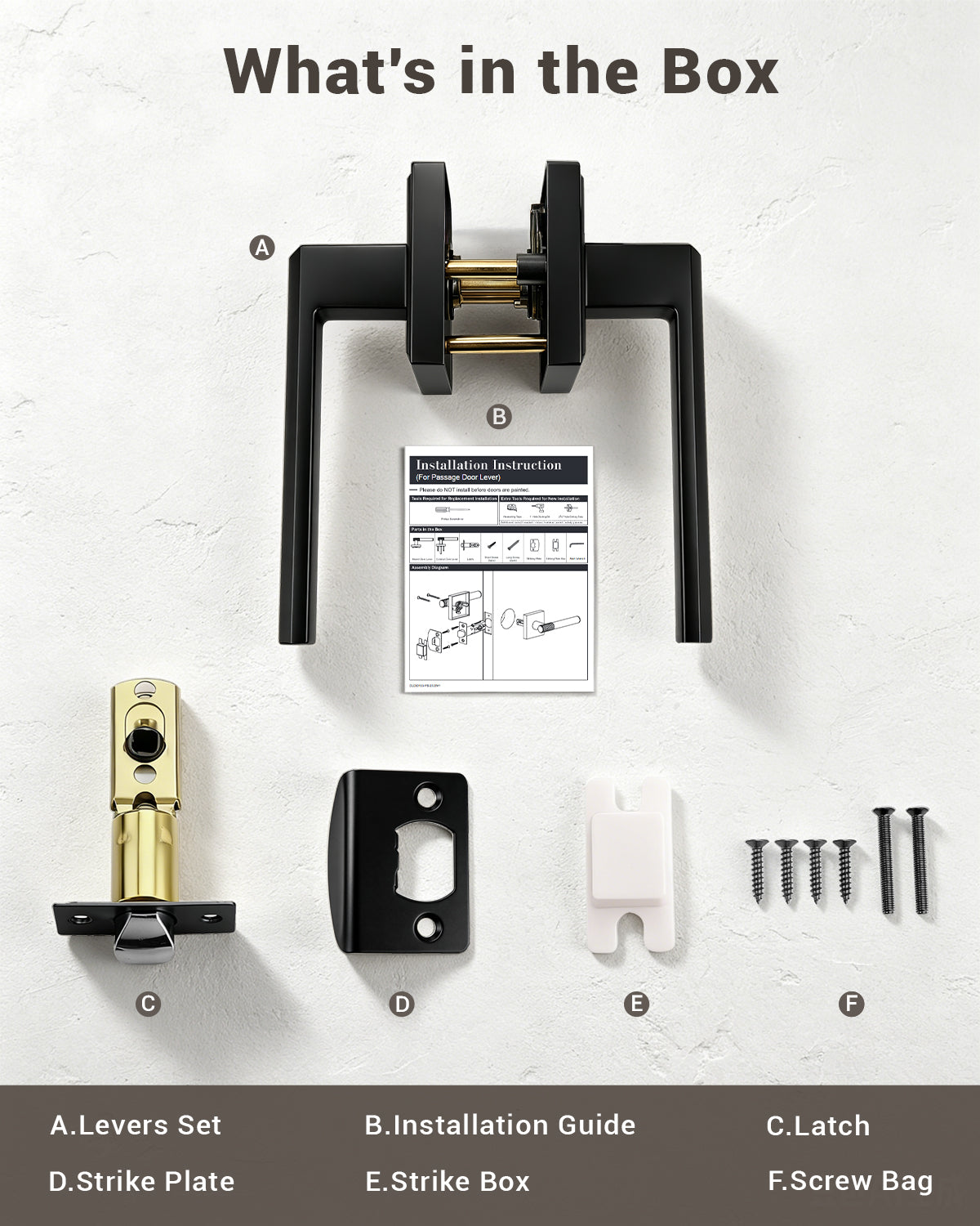 KNOBWELL Door Knob with Lock, 1 Pack Matte Black Door Handle Keyless– Framed Square Rosette, Enhanced Grip Lever, Adjustable Latch, 250K Cycles, Interior Privacy Handles for Bedroom/Bath/Home Office