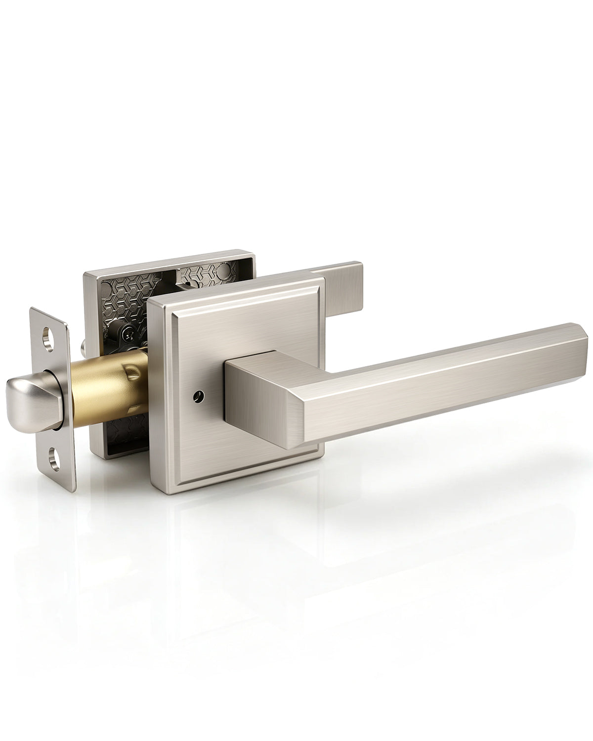 KNOBWELL Door Knob with Lock, 1 Pack Matte Black Door Handle Keyless– Framed Square Rosette, Enhanced Grip Lever, Adjustable Latch, 250K Cycles, Interior Privacy Handles for Bedroom/Bath/Home Office
