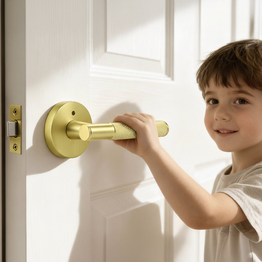 KNOBWELL Knurled Door Handle Round Style, Interior Door Handle Privacy/Passage Function