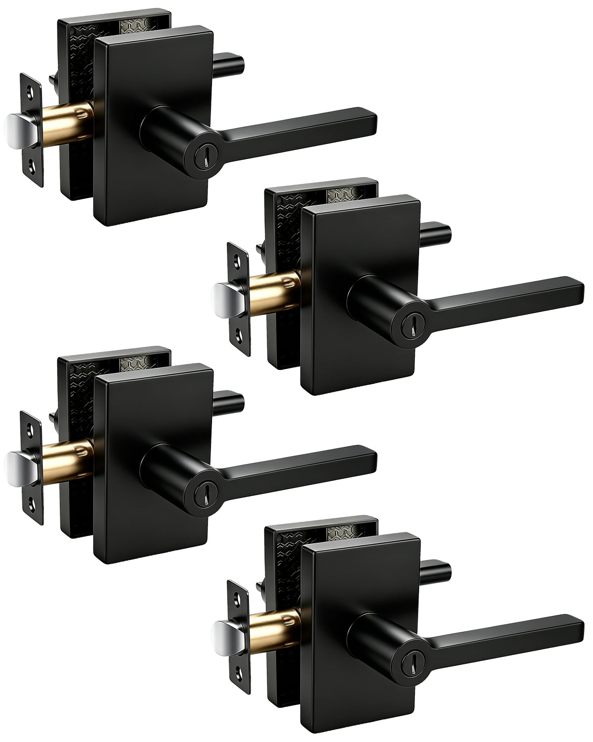 KNOBWELL Black Door Knobs, Matte Black Interior Door Handles with Privacy Locking Function, Bathroom Bedroom Door Knob Lock Keyless, 1 Pack, Long Plate Design