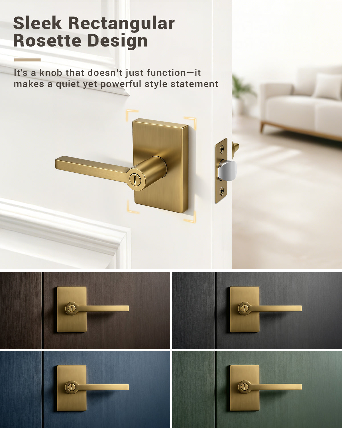KNOBWELL Black Door Knobs, Matte Black Interior Door Handles with Privacy Locking Function, Bathroom Bedroom Door Knob Lock Keyless, 1 Pack, Long Plate Design