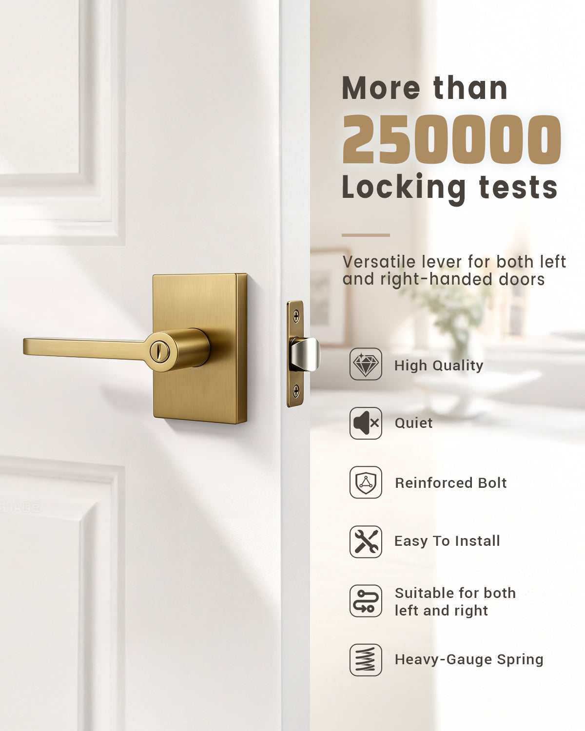 KNOBWELL Black Door Knobs, Matte Black Interior Door Handles with Privacy Locking Function, Bathroom Bedroom Door Knob Lock Keyless, 1 Pack, Long Plate Design