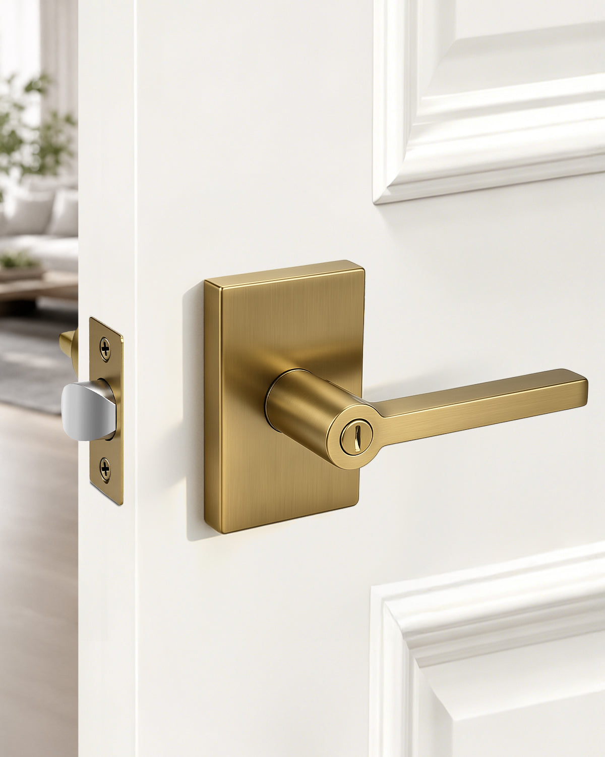KNOBWELL Black Door Knobs, Matte Black Interior Door Handles with Privacy Locking Function, Bathroom Bedroom Door Knob Lock Keyless, 1 Pack, Long Plate Design