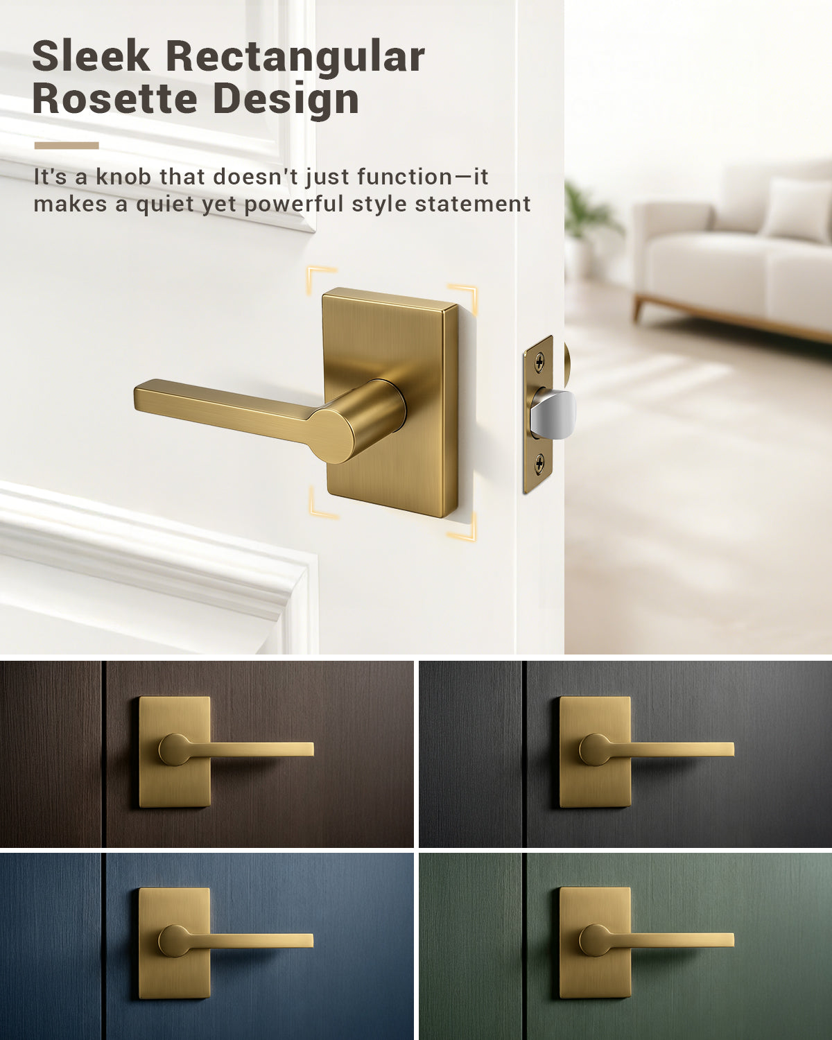 KNOBWELL Black Door Knobs, Matte Black Interior Door Handles with Privacy Locking Function, Bathroom Bedroom Door Knob Lock Keyless, 1 Pack, Long Plate Design