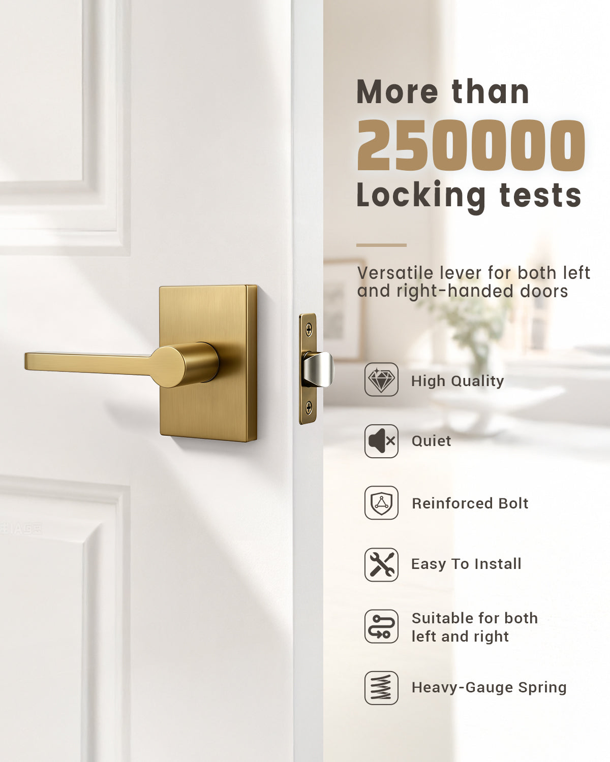KNOBWELL Black Door Knobs, Matte Black Interior Door Handles with Privacy Locking Function, Bathroom Bedroom Door Knob Lock Keyless, 1 Pack, Long Plate Design