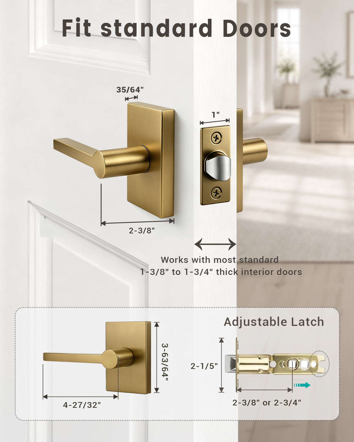KNOBWELL Black Door Knobs, Matte Black Interior Door Handles with Privacy Locking Function, Bathroom Bedroom Door Knob Lock Keyless, 1 Pack, Long Plate Design
