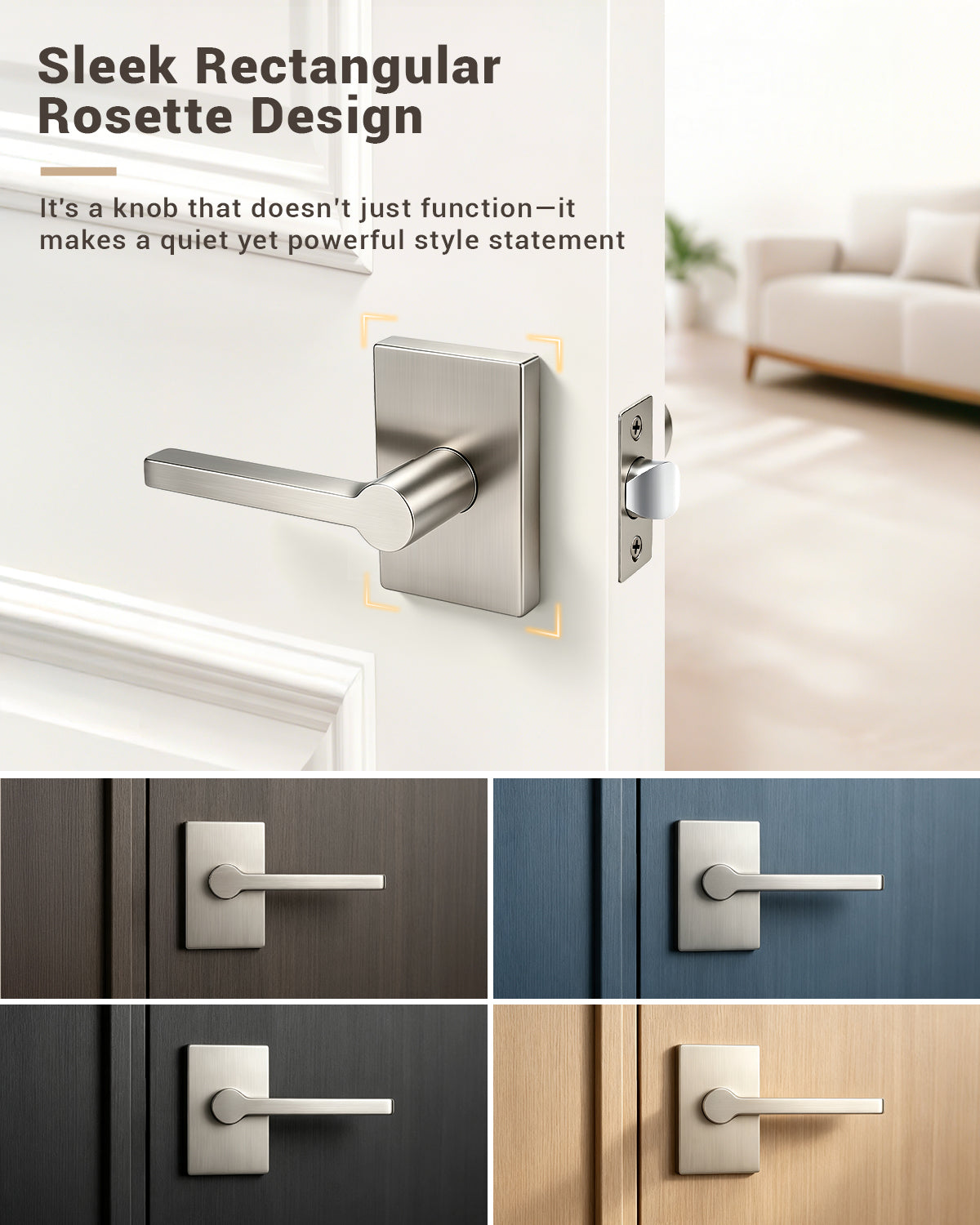 KNOBWELL Black Door Knobs, Matte Black Interior Door Handles with Privacy Locking Function, Bathroom Bedroom Door Knob Lock Keyless, 1 Pack, Long Plate Design