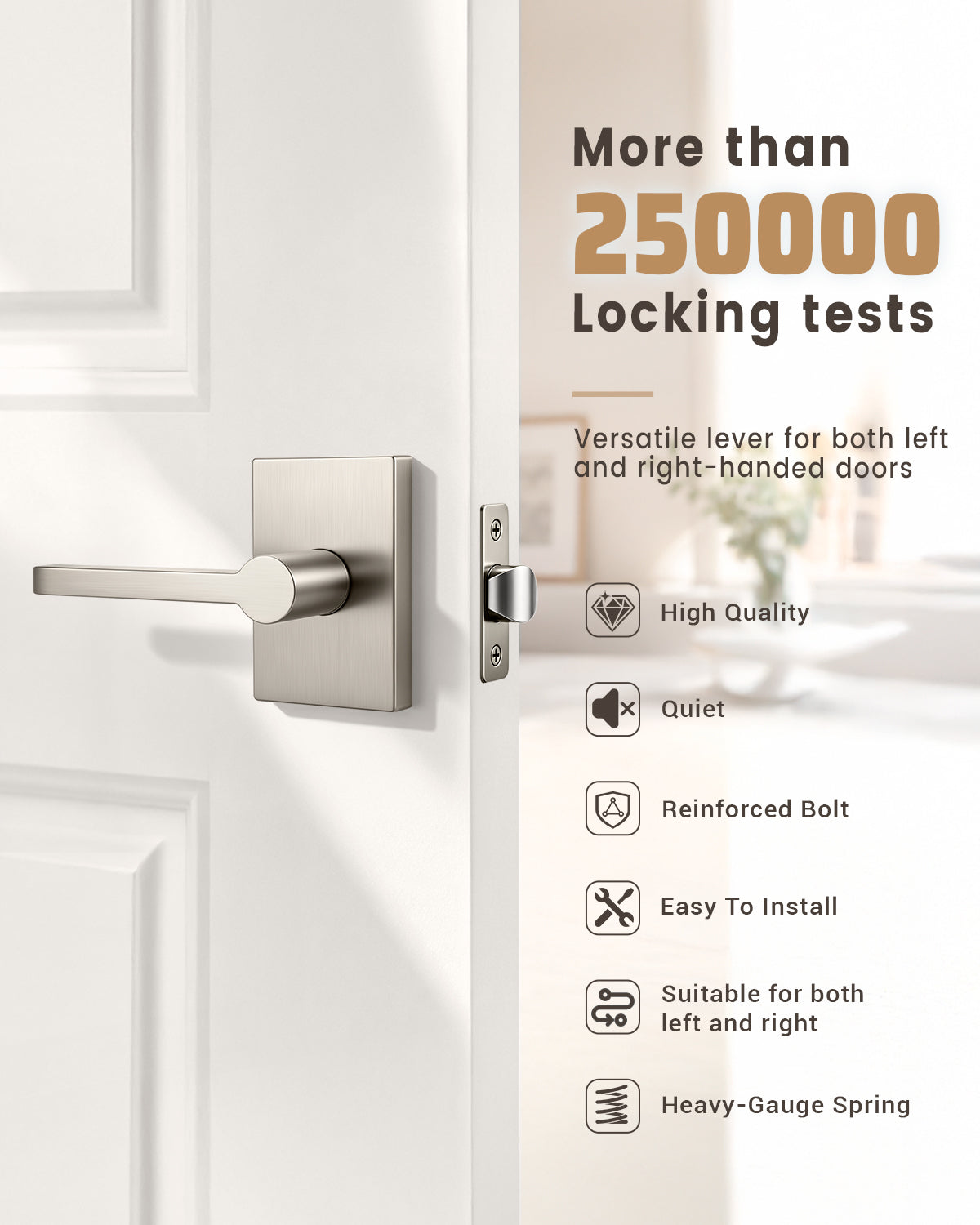 KNOBWELL Black Door Knobs, Matte Black Interior Door Handles with Privacy Locking Function, Bathroom Bedroom Door Knob Lock Keyless, 1 Pack, Long Plate Design