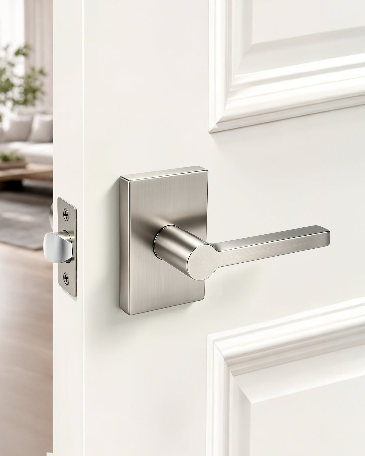 KNOBWELL Black Door Knobs, Matte Black Interior Door Handles with Privacy Locking Function, Bathroom Bedroom Door Knob Lock Keyless, 1 Pack, Long Plate Design