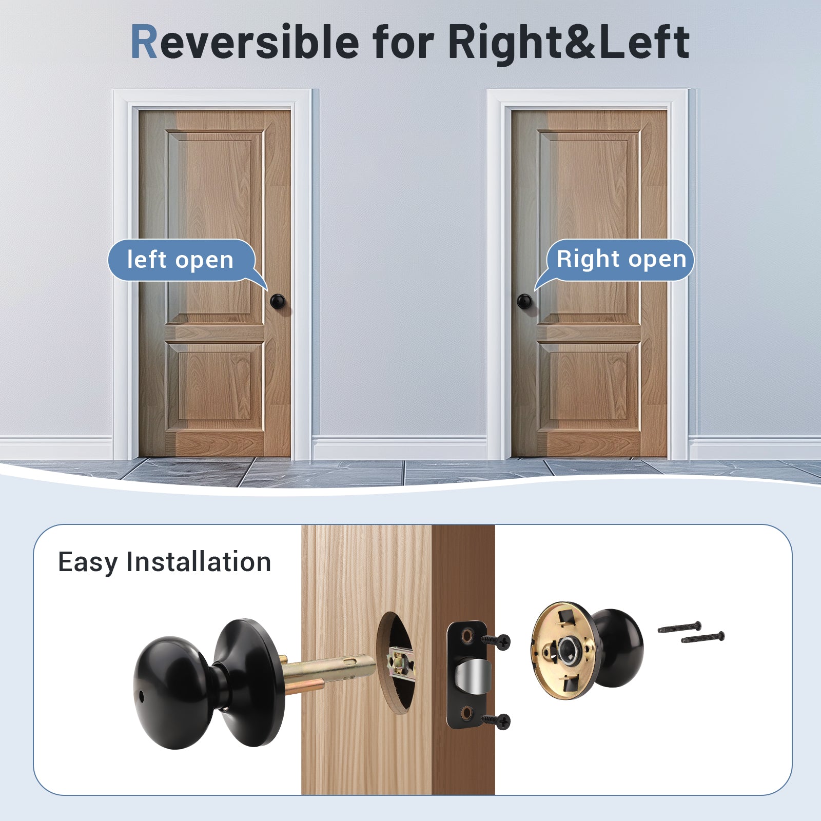Installation instruction of KNOBWELL Modern Black Door Knobs With Lock for Interior Doors