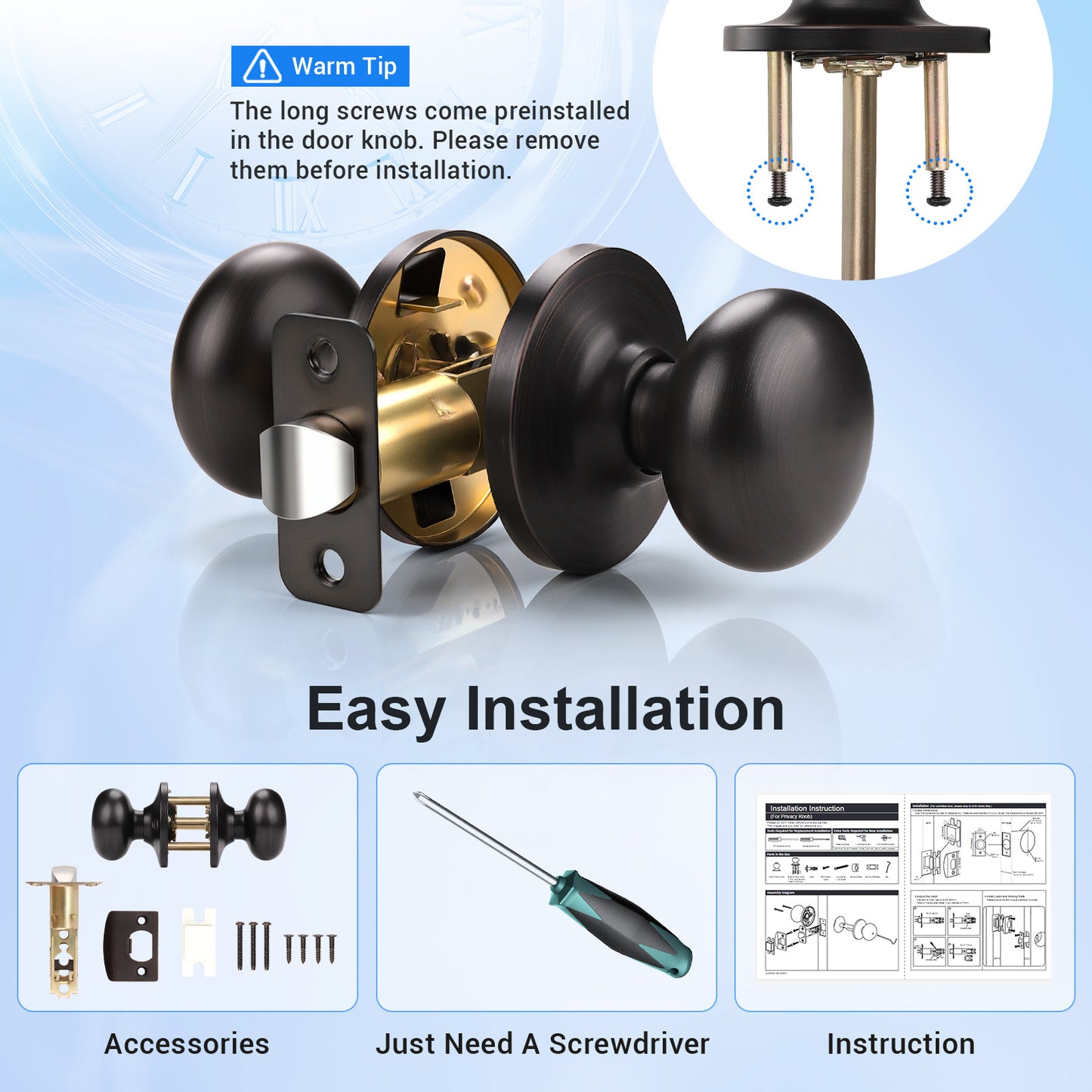 KNOBWELL Modern Passage Bronze Indoor Door Knobs Without Lock for Interior Doors Components