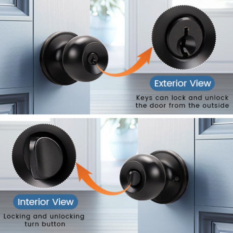 Front and Back View of KNOBWELL Round Ball Black Keyed Alike Multiple Door Locks With Same Key For Front Door