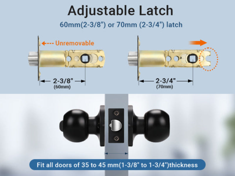 Size dimensions of KNOBWELL Round Ball Black Keyed Alike Multiple Door Locks With Same Key For Front Door