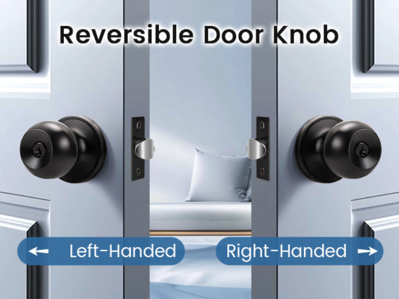 sides view of KNOBWELL Round Ball Black Keyed Alike Multiple Door Locks With Same Key For Front Door