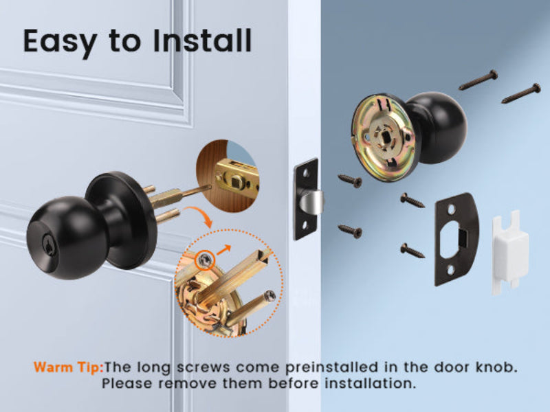Installation guide of KNOBWELL Round Ball Black Keyed Alike Multiple Door Locks With Same Key For Front Door