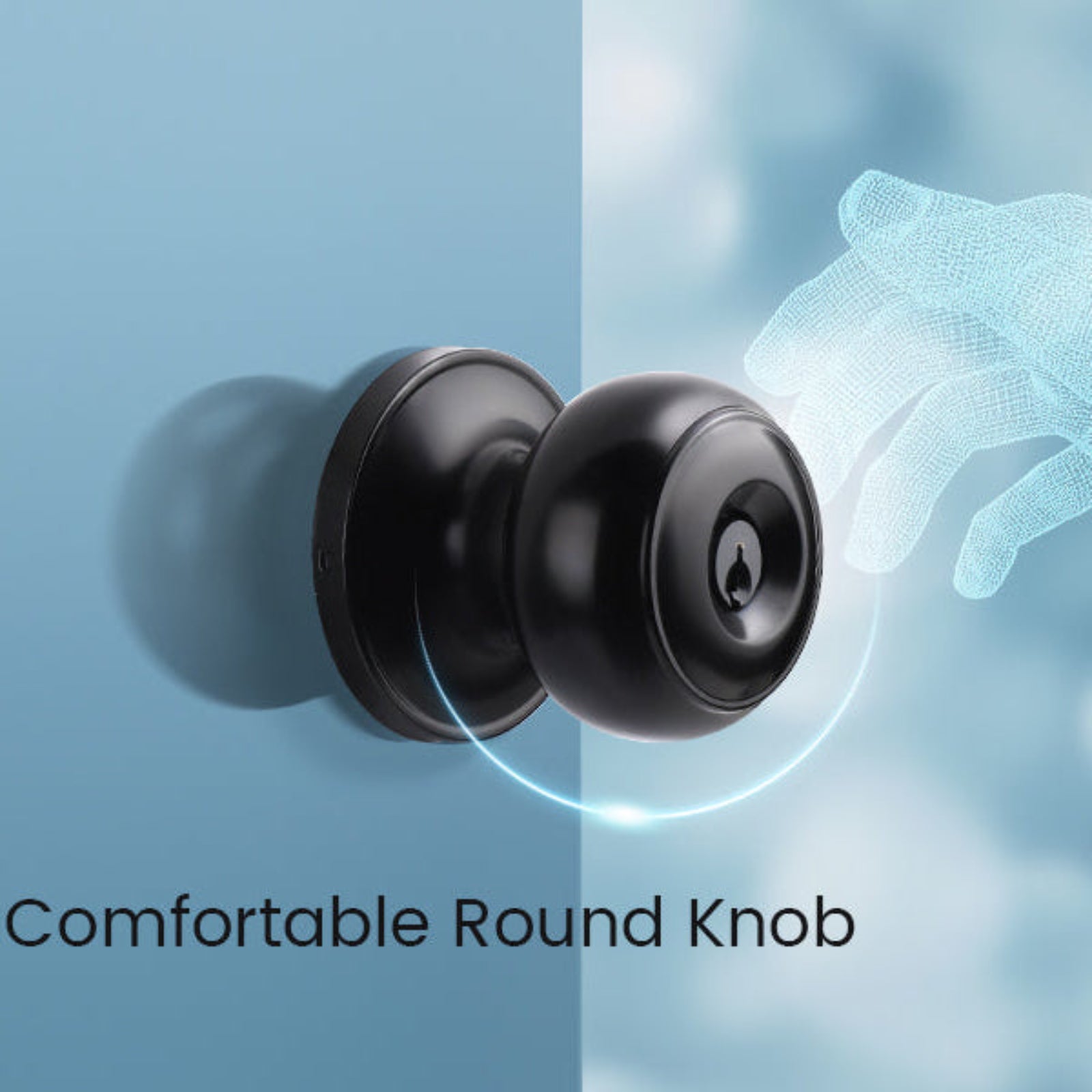 Hand holding KNOBWELL Black Keyed Interior Door Knob For Front Doors with Lock and Key