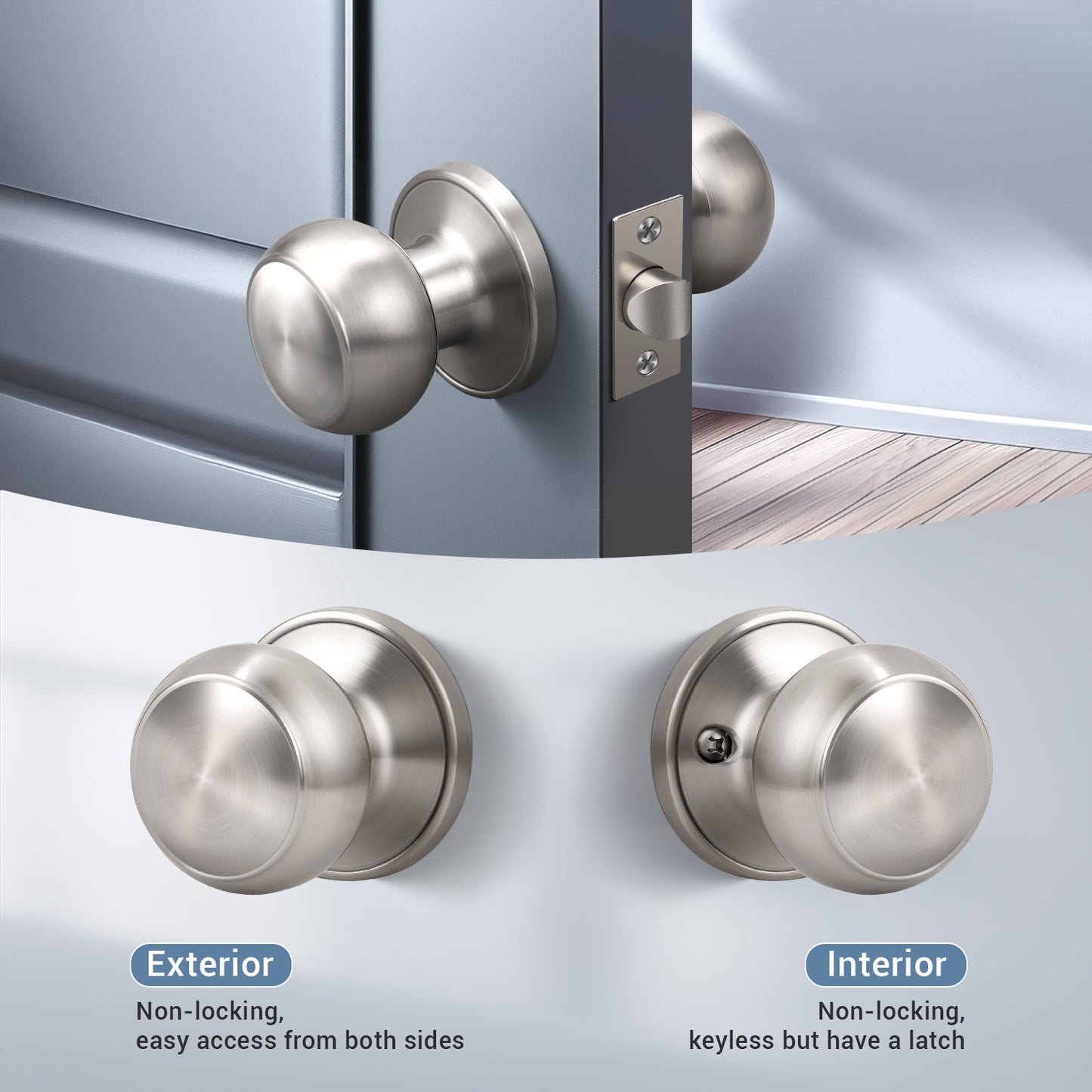 KNOBWELL Satin Nickel Door Knobs Interior Door Knobs Hallway and Closet Door Knob, Bedroom Door Knob