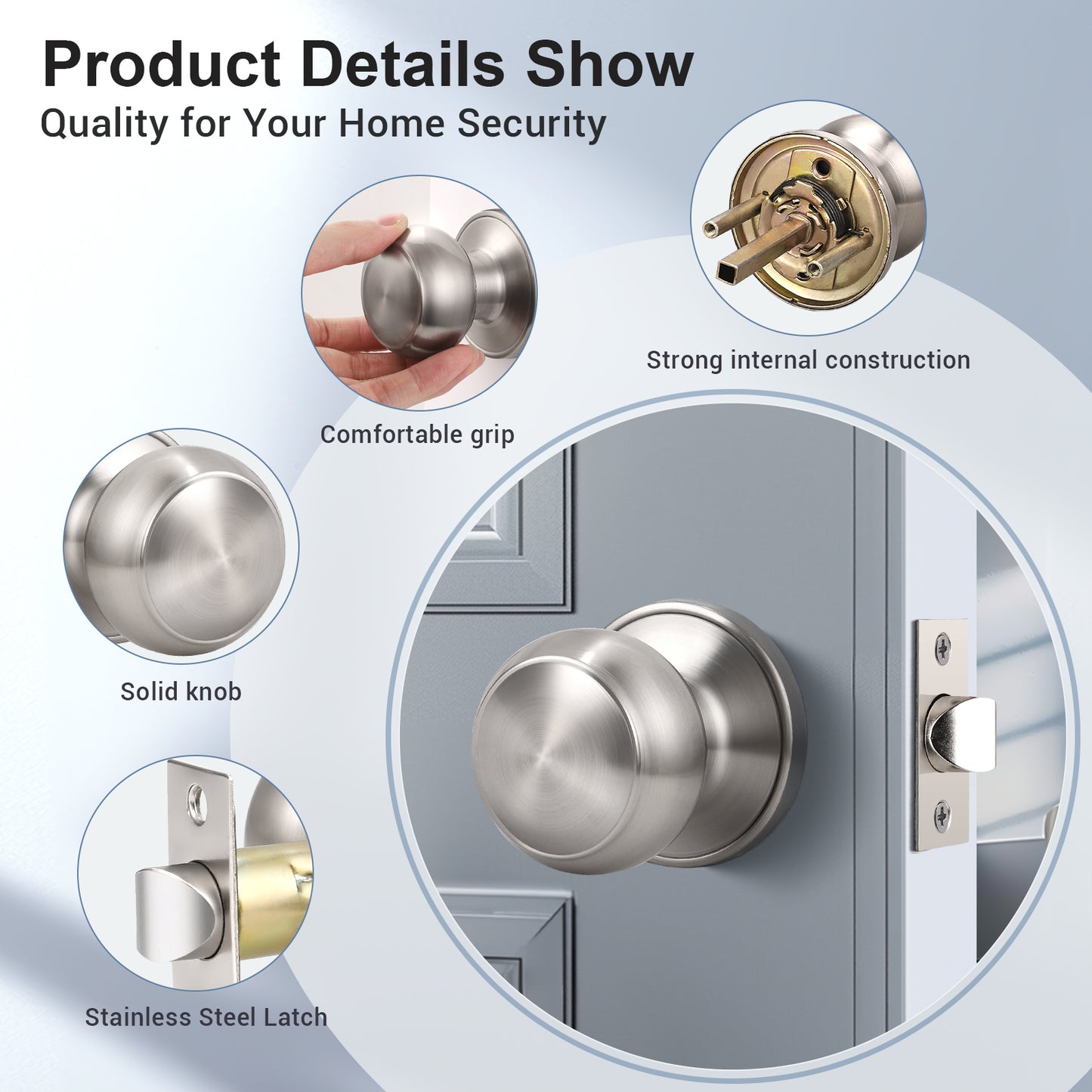 KNOBWELL Satin Nickel Door Knobs Interior Door Knobs Hallway and Closet Door Knob, Bedroom Door Knob