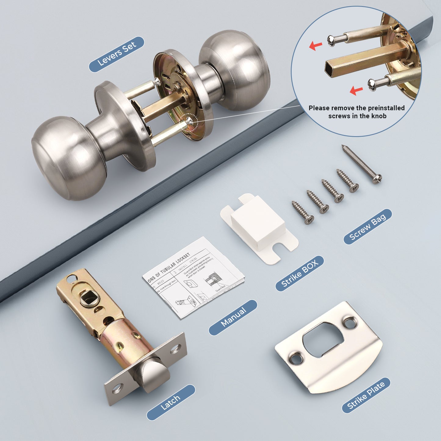 KNOBWELL Satin Nickel Door Knobs Interior Door Knobs Hallway and Closet Door Knob, Bedroom Door Knob