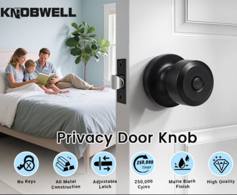 KNOBWELL Cylinder Ball Interior Privacy Door Knobs With Lock For Bedroom - KNOBWELL