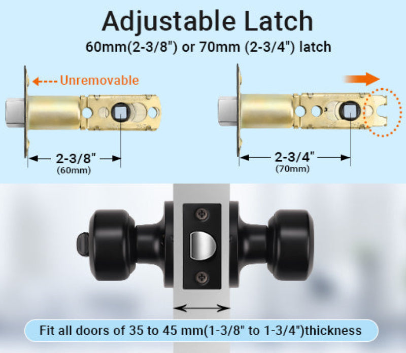 KNOBWELL Cylinder Ball Interior Privacy Door Knobs With Lock For Bedroom - KNOBWELL