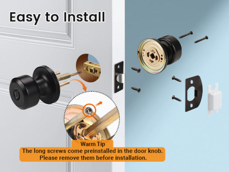 KNOBWELL Cylinder Ball Interior Privacy Door Knobs With Lock For Bedroom - KNOBWELL