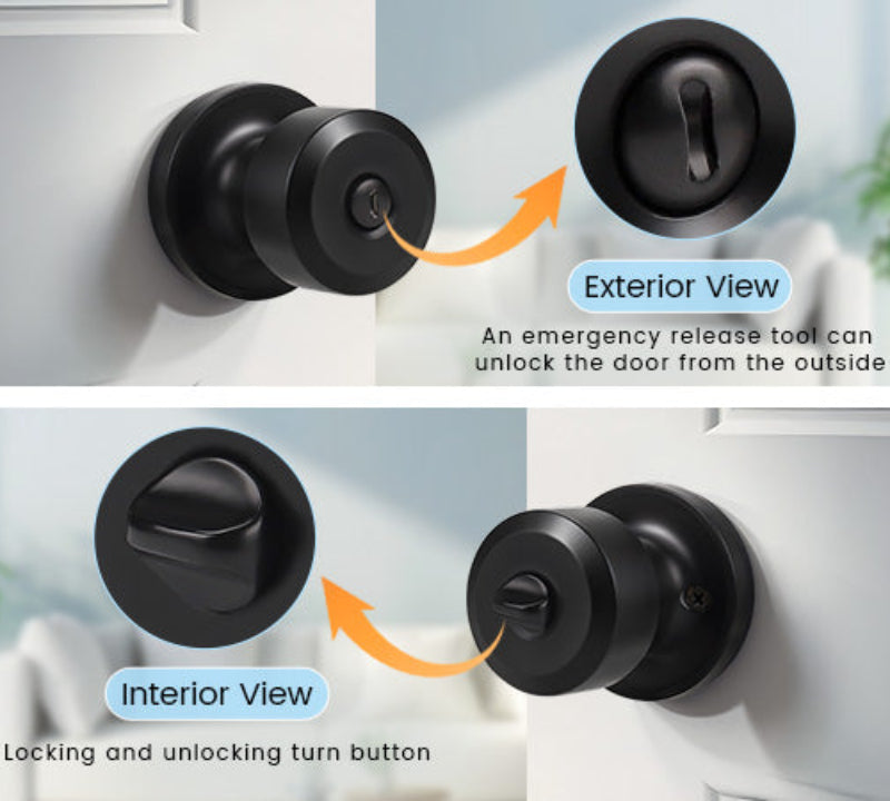 KNOBWELL Cylinder Ball Interior Privacy Door Knobs With Lock For Bedroom - KNOBWELL