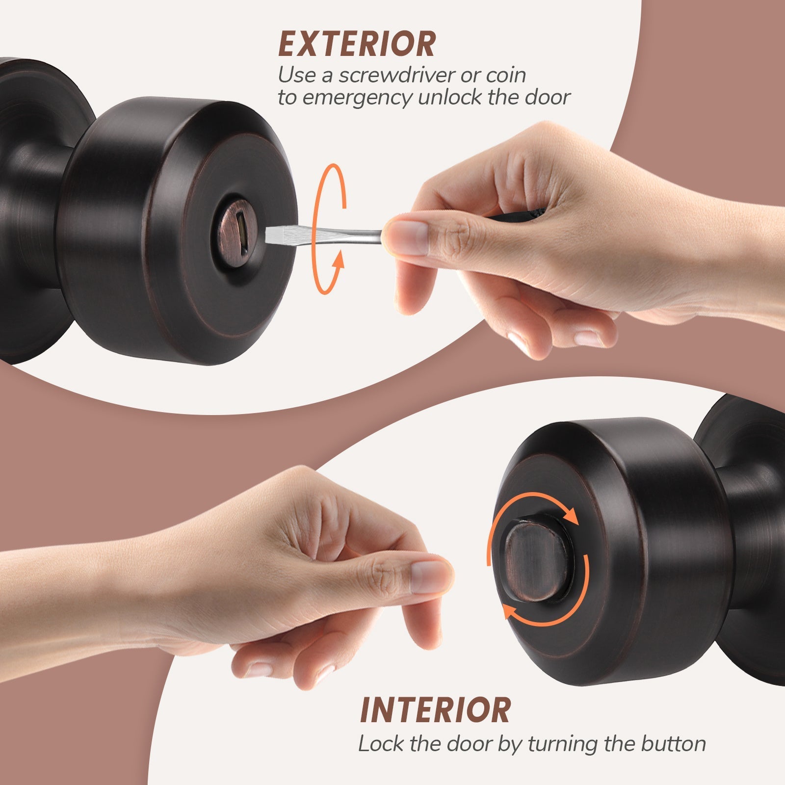 KNOBWELL Cylinder Ball Interior Privacy Door Knobs With Lock For Bedroom - KNOBWELL
